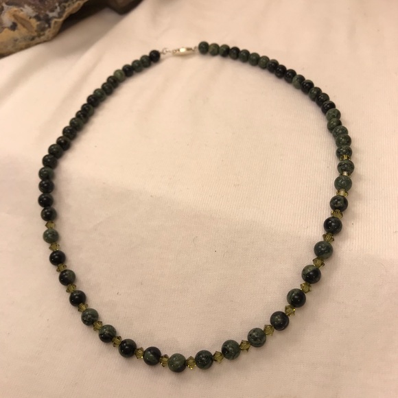 Kambaba Jasper, Pearl and Sterling Silver Necklace - Picture 4 of 8